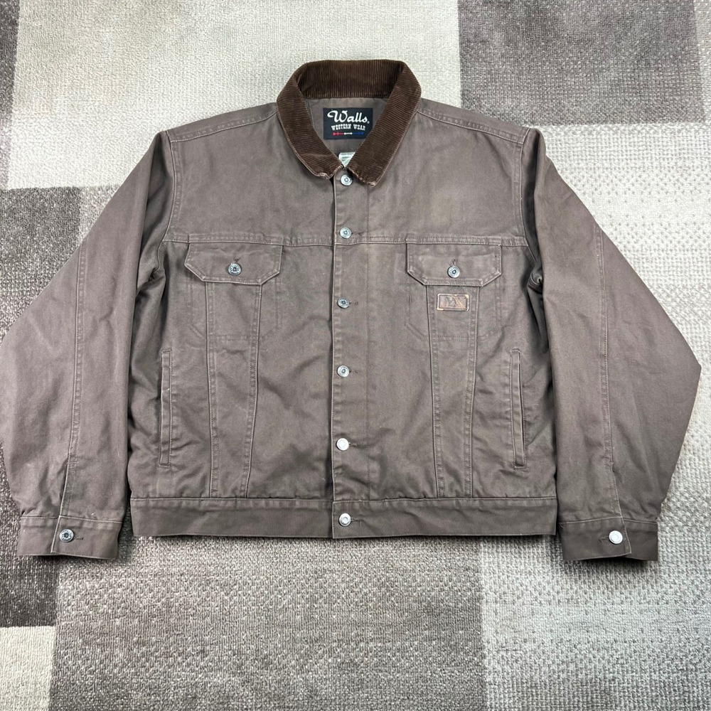 Walls Western Wear Mens L Brown Canvas Work Jacket Corduroy Collar Sherpa Lined